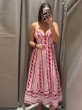 Yeknu  Elegant Printed Women's Dress Sleeveless Slip Top A-Line Waist-Closed Lady Dresses Summer Autumn Female Vacation Robe New