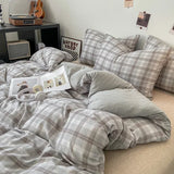 Yeknu Japanese Style Check Queen Duvet Cover Set 1/3 Pcs Soft Washed Quilt Cover and Pillowcase or Only Quilt Covers Blanket Cover Set