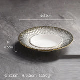 Yeknu  Creative high-end luxury stone relief design dining plate ceramic tableware home kitchen restaurant supplies straw hat bowl, 1Pc