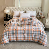 Yeknu  Japanese 100% Cotton Brushed Single Duvet Cover Striped Plaid Quilt Cover for Dorm Home Skin-Friendly Bedding for All Seasons