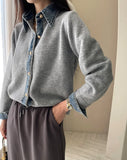 Yeknu  Knitted Autumn Cardigan Women Denim Patchwork Fashion Ladies Cardigans Korean Style Loose Casual Woman Sweater Coats