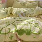 Yeknu Cartoon Animal Embroidery Bedding Set For Adults Kids Cute Flat Fitted Sheet With Pillowcases Washed Cotton Colorful Full Size
