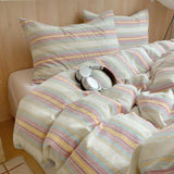 Yeknu  Single Double Exquisite Stripe 1Duvet cover+2Pillowcases 100%Cotton Experience Hotel-Like Comfort with Unparalleled Softness