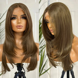 Yeknu  Natural Straight Layered Copper Red Synthetic Lace Front Wig Middle Part Auburn Long Wavy Ginger Brown Colored Daily Party Wig