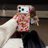 Yeknu  Retro Brown Texture Line Flowers Smudging Color Contrast Oil Painting Phone Cover Case for iPhone 14 15 16 17 Pro Max Air 13