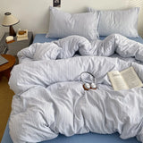 Yeknu  Bed Four-Piece Set High Gram Weight Cationic Jacquard Solid Color Quilt Cover Student Dormitory Bed Sheet Three-Piece Set