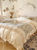 Yeknu  Romantic French Country Style Bedding Set - 100% Cotton Floral Print, Lace Embroidered Duvet Cover with Detachable Skirt