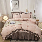 Yeknu  Comfotable Princess Bedding Sets Luxury Bed Skirt Sheet Pillowcase Cute Girl Duvet Cover 4 Pcs Bedding Set Bedroom Decoration