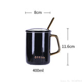 Yeknu  Creative Black/White Mug Ceramic Household Study Living Room Supplies  Gift Box With Lid Handle Office Tea Water Coffee Cup, 1Pc