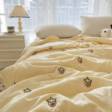 Yeknu Japanese Minimalism Skin-friendly Summer Quilt Soft Washed Single Double Blanket Embroidered Comfortable Breathable Thin Duvet