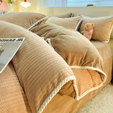 Yeknu  Autumn and Winter Thick Milk Velvet Quilt Cover Striped Jacquard Double-Sided Flannel Duvet Cover Solid Color Cozy Warm Bedding