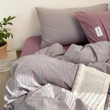 Yeknu Simple Style Bedding Set Nordic Striped Duvet Cover Set 100% Cotton Flat Sheet Single Twin Size Double Bed Sheet Set For Bedroom
