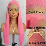 Yeknu  Pink Straight Wig 13*4 Synthetic Lace Front Wigs for Women Hot Pink Wig Long Silk Straight Wig Free Part Daily Wear Cosplay Wigs
