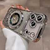 Yeknu  Glitter Magsafe Bracket Case for iPhone 17 16 15 11 12 14 13 Pro Max Plating Soft Bling Diamond Luxury Cover for iPhone 17 Air