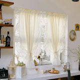 Yeknu  French Cream Style Ruffled Lace Tulle Curtains Light Yellow Romantic Short Sheer Curtain For Living Room Bedroom Glass Door