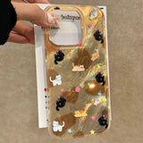 Yeknu  For iPhone 16 Pro Max 15 14 Plus 13 12 11 Case Vortex Pattern Brown Love Heart Cat Phone Case For iPhone XS Max XR X 7 8 Fundas