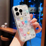 Yeknu  DIY Candy Bear Flower Pearl Heart Case For iPhone 13 14 Pro Max 11 15 Plus 17 Phone Cases Transparent Soft Shockproof Cover Capa