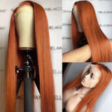 Yeknu  Ginger Orange Color Long Straight Hair 13*4 Lace Front Wigs Copper Red Hair Glueless Pre Plucked Synthetic Lace Front Wigs