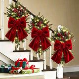 Yeknu  Christmas Bow Decoration DIY Xmas Trees Decorations Velvet Red Bow Knot Baubles Hanging Ornaments Pendant For Holiday Home Party