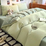 Yeknu  New Duvet Cover Super Soft Pure Color Wash Quilt Cover 4-piece Bedding Set 3-piece Dormitory 180x220 200x230 Skin-friendly