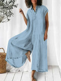 Yeknu  Summer Sleeveless Jumpsuit Women Wide Leg Loose Pleated Fashion Ladies Jumpsuits Casual Woman Long Jumpsuit