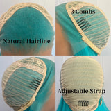 Yeknu  Long Light Blue Lace Front Wig Silky Straight Synthetic Hair Free Part Natural Hairline 13X4 Frontal Colored Wigs for Women