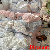 Yeknu  Korean Princess Style Floral Ruffles Bedding Set Skin-friendly Soft Duvet Cover Set Bed Sheet Or Bed Skirt Pillowcases