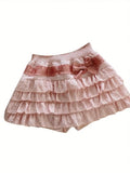 Yeknu  Women's Lolita Mini Skirt, Cute High Waist Side Bow Layered Ruffled A-Line Skirt.