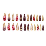 Yeknu  24pcs Gold-Plated Mystic Purple Gradient Fake Nails 3D Starburst Sweet & Edgy Pearls Press on Nail Short Almond False Nail Art