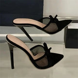 Yeknu  Summer Fashion Breathable Mesh Pointed Toe Women Slippers Elegant Thin High Heels Banquet Sandals Shoes