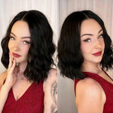 Yeknu  Short Wavy Curly Bob Wigs for Women Ginger Orange Shoulder Length Middle Part Copper Natural Wave Heat Resistant Cosplay Party