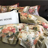 Yeknu 1000TC Egyptian Cotton Vintage Oil Painting Style Flowers Print Bedding Set Duvet Cover Flat/Fitted Bed Sheet Pillowcase 4Pcs