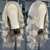 Yeknu  Silver Blonde Body Wave Synthetic Wig Middle Part Long Curly Wavy Loose Deep Wave Light Platinum Grey Lace Front Wigs for Women