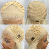 Yeknu  Platinum Blonde Long Wavy Natural Wave 13X4 Lace Front Wigs for Women Middle Part 60 Light Blonde Straight Daily Party Synthetic