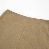 Yeknu  Autumn Retro Fashion Velvet Long Skirt Khaki Slim Straight Winter Women Skirt Zipper Solid Color Elegant Streetwear Skirt
