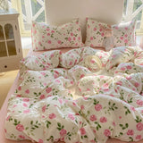 Yeknu  Ins Princess Bedding Set Simple Floral Duvet Cover Pillowcases Flat Sheet Single Twin Double Queen Size Home Decor Bed Linen Set