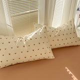 Yeknu  Duvet Set Double Yarn Four-piece Set Class A Aerobic Knitted Cotton Printed Love Bed Cover Skin Friendly Breathable Bedding