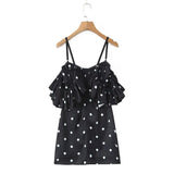 Yeknu  Retro Black And White Polka Dot Tube Top Dress