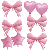 Yeknu  Pink Bow Birthday Decorations Pink Heart Star Foil Balloons Girls Women Bow Party Coquette Birthday Decors Baby Shower Supplies
