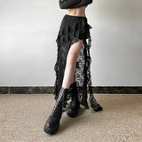 Yeknu  SylCue Mesh Patchwork Skirts Women Skinny Irregular Ruched Side Split Personality Niche Look Thinner Wild Street Style Bottoms