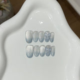 Yeknu  10Pcs Crystal Cat Eye Press on Nails Polka Dots Nail Creme Ballet Delicate Bowknot False Nails Sweet French Almond Fake Nails