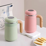 Yeknu  480ml Double Stainless Steel 316 Thermal Cup With Filter High Quality Office Home Coffee Tea Thermos Mug With Wooden Handle