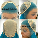 Yeknu  Long Lake Blue Straight Wig for Women Synthetic Hair Free Part Lace Front Wig Heat Resistant Fiber Wigs for Daily Party Cosplay