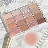 Yeknu  Matte Glimmer Eye Shadow Plate 16 Shades Brown Nude Pink Saturated Korean Makeup Palette Long Lasting