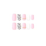 Yeknu  24Pcs Pink Matte Press-On Nail with Leopard Print Wearable Full Cover False Nail with Gold Line Desigs for Women&Girls Chic Look