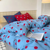 Yeknu  Polka Dot Bedding Set Blue Red Dots With Pillowcases Fitted Sheet For Teen Girls Women Cozy Bedroom Decor Full Queen Size
