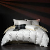 Yeknu  100%Egyptian Cotton Reversible Silver Purple Duvet Cover 4Pcs Luxury Soft Bedding Set Solid Color Duvet Cover Sheet Pillowcases
