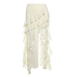 Yeknu  SylCue Mesh Patchwork Skirts Women Skinny Irregular Ruched Side Split Personality Niche Look Thinner Wild Street Style Bottoms