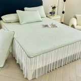 Yeknu  New Cartoon Jacquard Ice Doudou Soft Mat 3-piece Set Household Washable Machine Wash Bed Skirt Air Conditioning Soft Mat