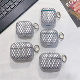 Yeknu  Portable shiny rhinestone earphone case protective cover, silver quilted protective cover with keychain